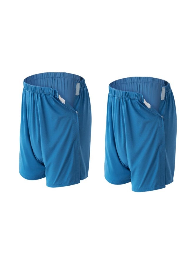 Lmaray 2-Pack Tear Away Post Surgery Boxers Briefs for Men, Full Open Stick-on Briefs, Disabled Adaptive Underwear, W26 Blue - Image 1