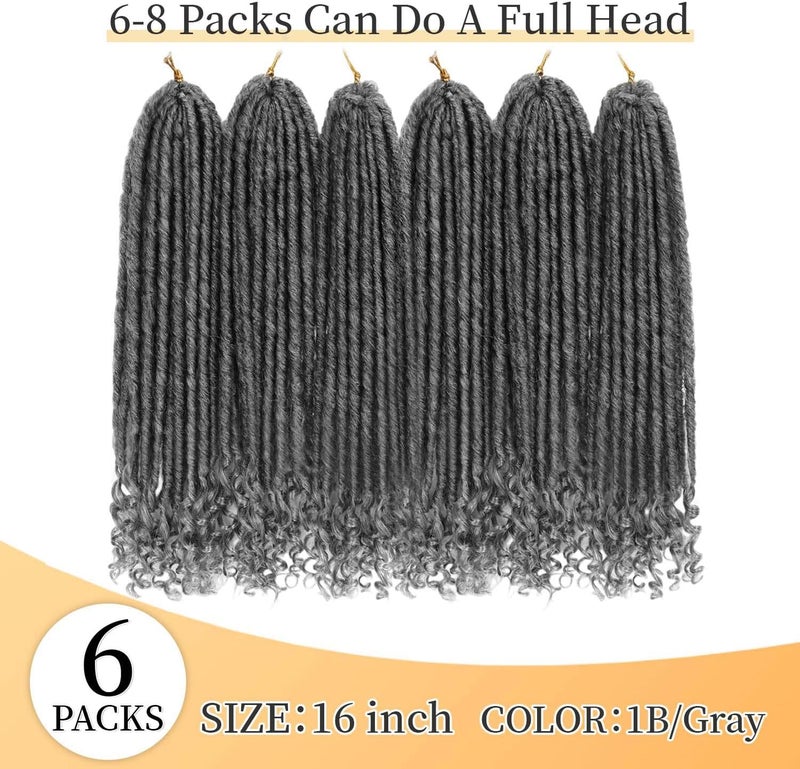 MODERN QUEEN Goddess Locs Crochet Hair 6 Packs, 16 Inch Straight Faux Locs Crochet Braids, Pre-Looped Curly Soft Synthetic Ombre Braiding Hair Extensions for Black Women(16 Inch, 6 Packs, 1B/Gray#) - Image 3