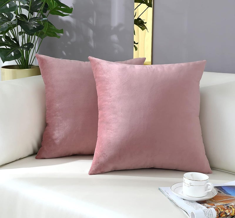 mixeoo Dusty Rose Velvet Throw Pillow Covers 20x20 Inch Set of 2, Super Soft Thick Decorative Square Cushion Cases for Living Room Sofa Couch Decor - Image 1