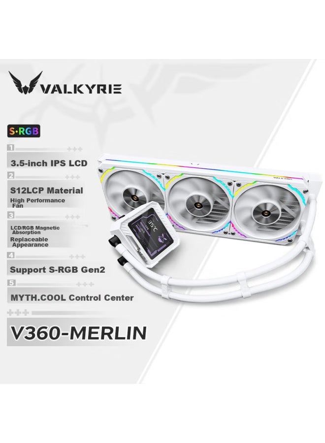 Valkyrie V360 Merlin Vk All-in Cpu Liquid Cooler, 3.5-inch Ips Lcd Screen, Lcp Fan Blades, Supports Lga1700 - Image 1