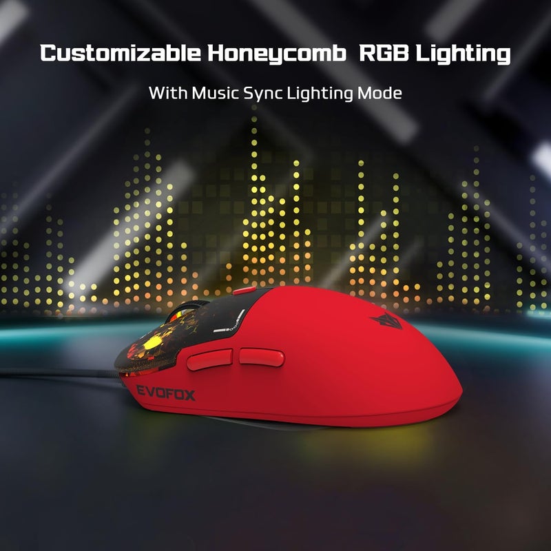 EvoFox Phantom Air Ultra Lightweight Gaming Mouse | Upto 1000Hz Polling Rate, 7000 FPS, 12800 DPI | Honeycomb RGB Lighting | Fully Programmable with Windows Software & On-Board Memory | Red - Image 3
