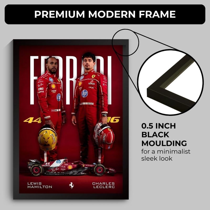 Funk You Ferrari F1 Poster | Lewis Hamilton & Charles Leclerc Framed Ferrari F1 Car A4 Sized (31 x 23 cm) | Lewis Hamilton Poster | Ferrari Car Frame Posters for Wall, Gift for Boys, Formula 1 Frames | Formula 1 Framed - Image 4