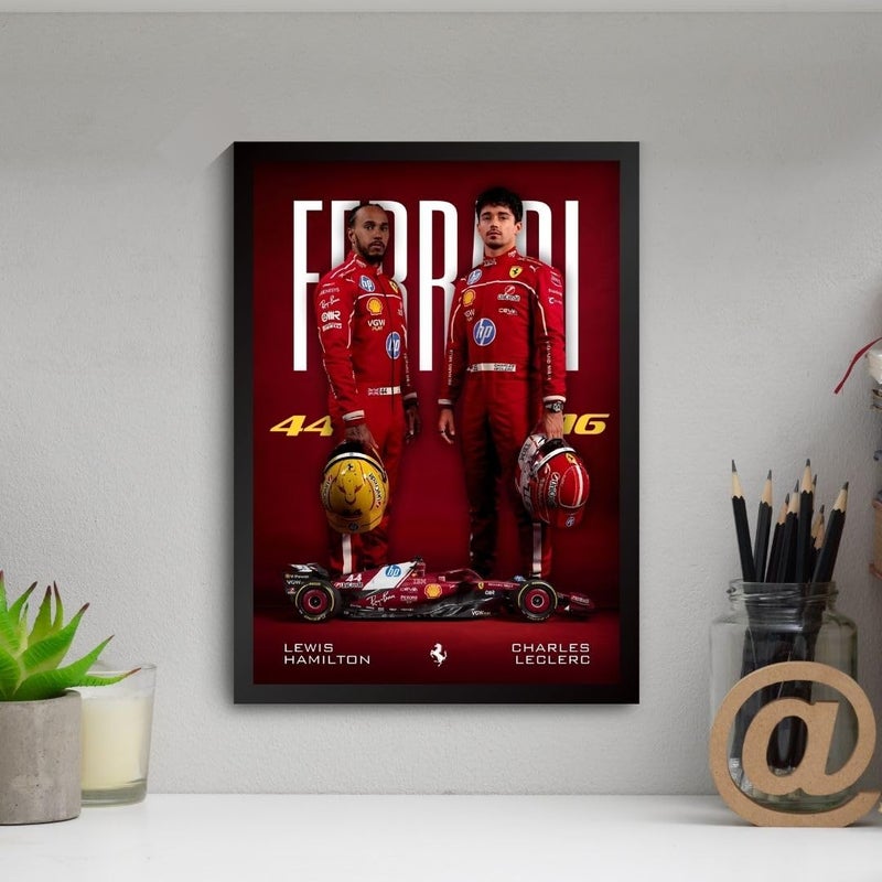 Funk You Ferrari F1 Poster | Lewis Hamilton & Charles Leclerc Framed Ferrari F1 Car A4 Sized (31 x 23 cm) | Lewis Hamilton Poster | Ferrari Car Frame Posters for Wall, Gift for Boys, Formula 1 Frames | Formula 1 Framed - Image 5