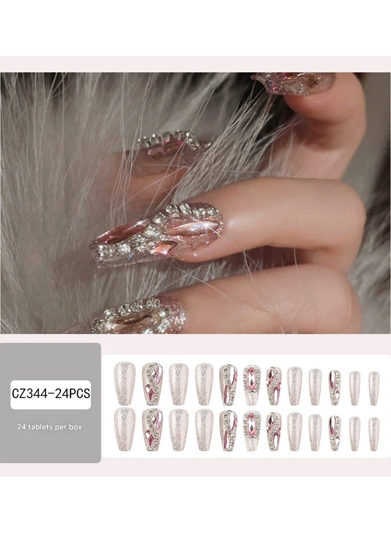 Goolsky Zircon Press On Nails Handmade Fake Nail Tips INS Style Luxury Reusable Nail Art Set 