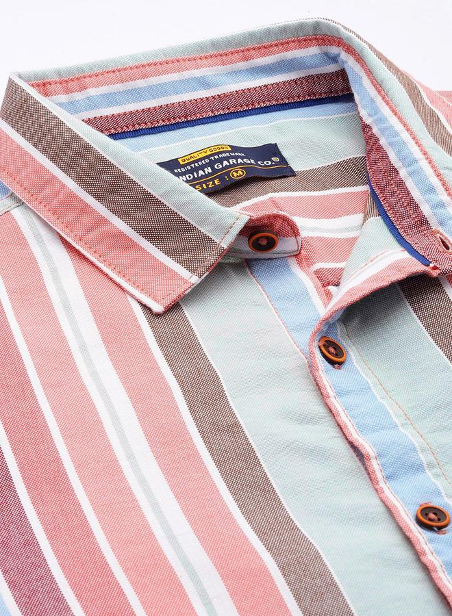 The Indian Garage Co Men Pink Striped Short Sleeve Shirt - Image 2