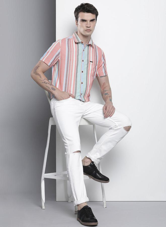 The Indian Garage Co Men Pink Striped Short Sleeve Shirt - Image 4
