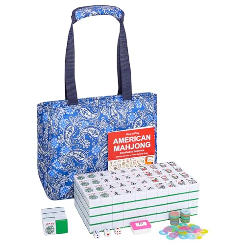GUSTARIA American Mahjong Set Mahjong Game Set with 166 Numbered 15 Large Tiles Green Blue Carrying Case - Image 1