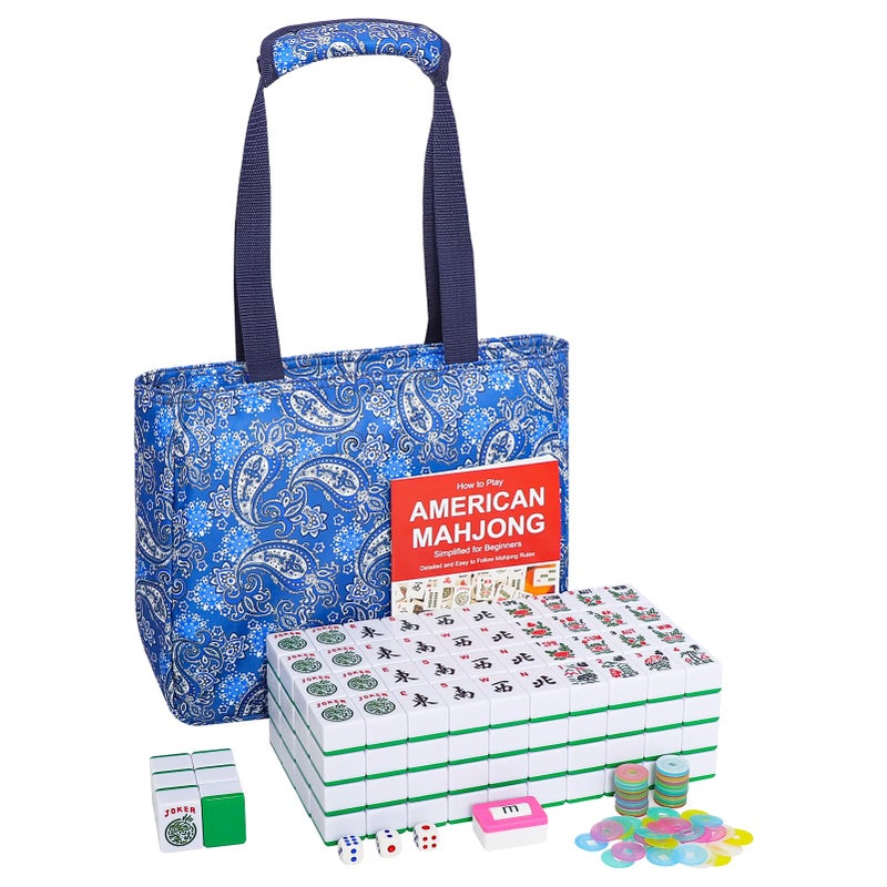 GUSTARIA American Mahjong Set Mahjong Game Set with 166 Numbered 15 Large Tiles Green Blue Carrying Case - Image 3