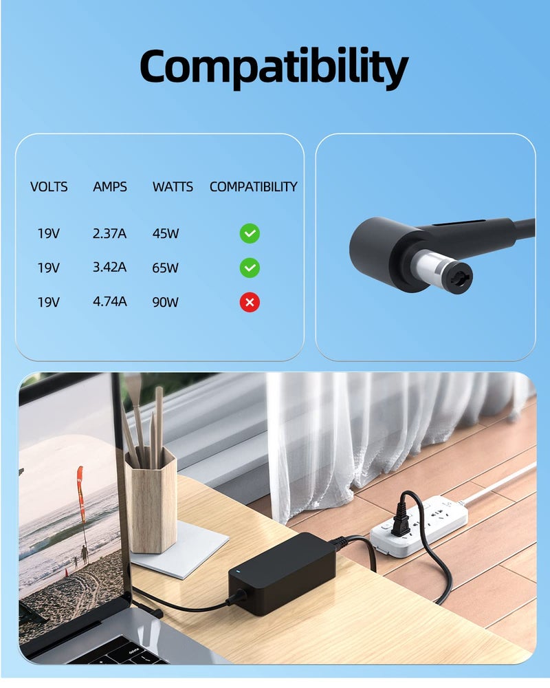Superer شاحن تيار متردد مدرج UL مناسب لجهاز توشيبا ساتلايت L55 L55D L55T L55-A5226 L55-A5284 L55-B5276 L55-C5272 محول طاقة وكابل إمداد كهربائي - Image 3