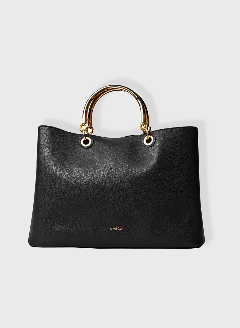 AMICA AMICA Emilia Women’s Soft Leather Satchel Handbag with Embellished Gold Handles