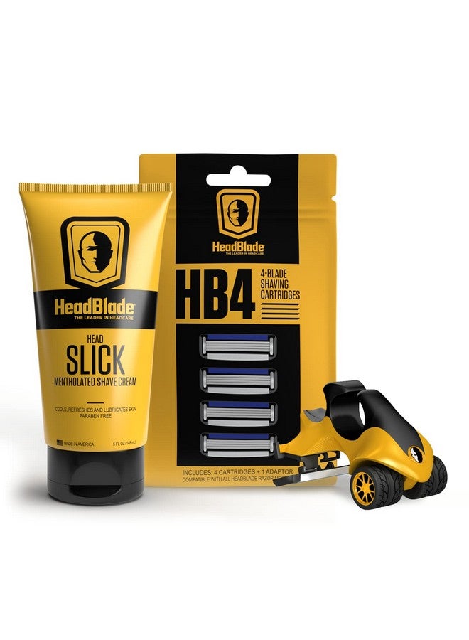 HeadBlade مجموعة أساسيات حلاقة الرأس للرجال من Atx مع عبوات شفرات حلاقة Headslick Cream سعة 5 أونصات - Image 2