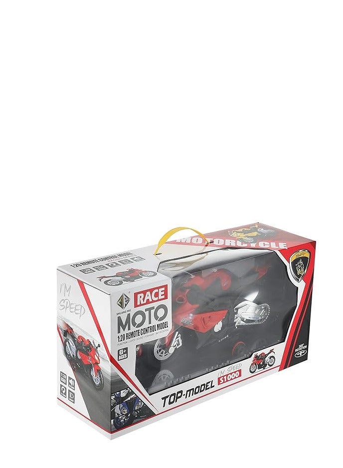 MOTO 1:12 Scale Red in Black Remote Control Motorcycle Toy with Training Wheels  - Image 3
