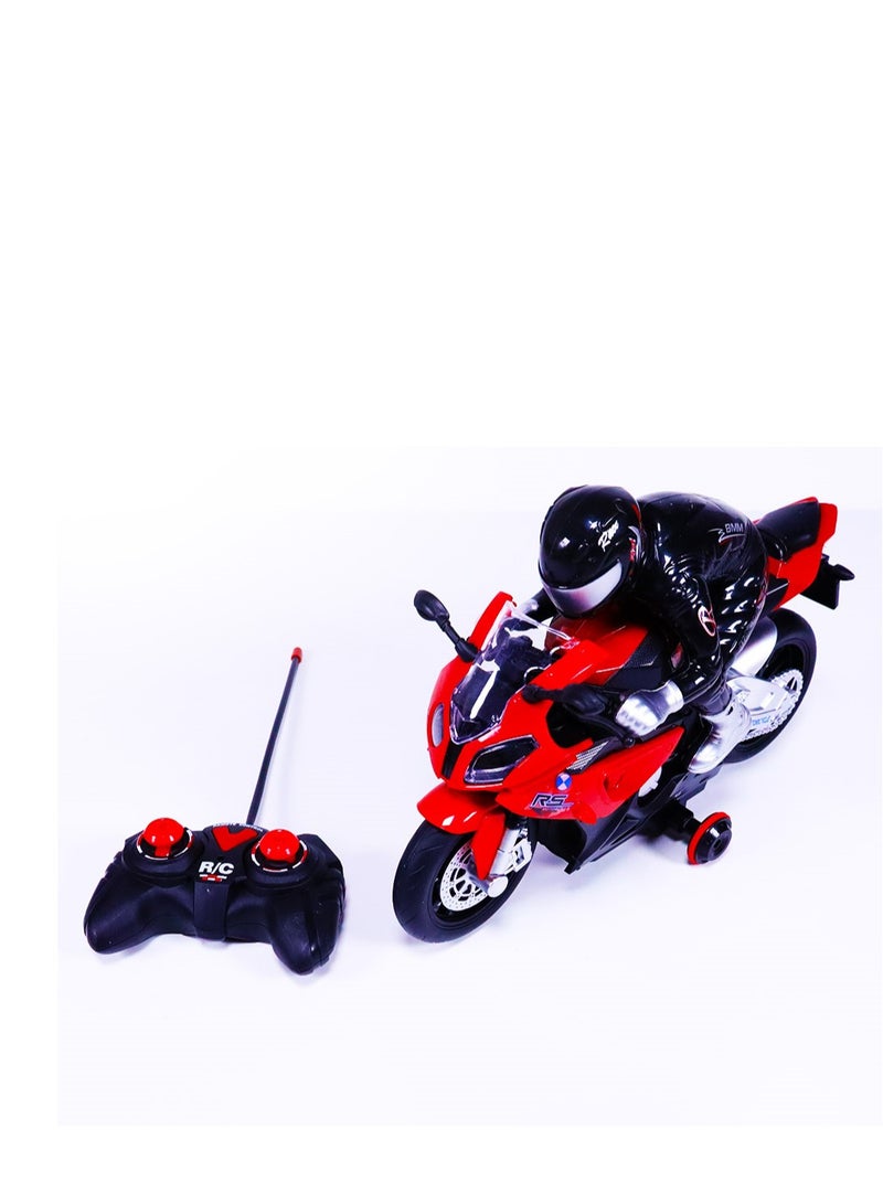MOTO 1:12 Scale Red in Black Remote Control Motorcycle Toy with Training Wheels  - Image 4