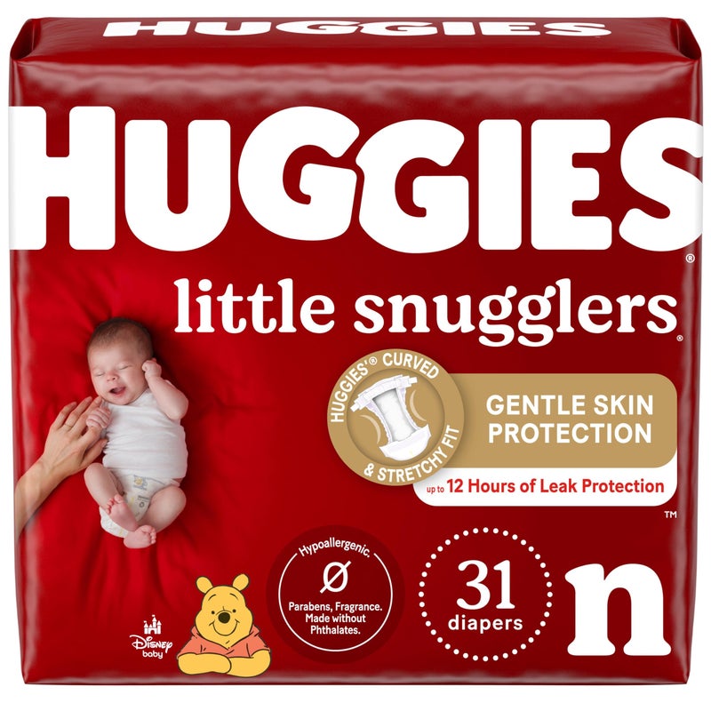 HUGGIES حفاضات هاجيز للأطفال حديثي الولادة، حفاضات ليتل سنجلرز للأطفال، حجم حديثي الولادة (حتى 10 أرطال)، 31 قطعة - Image 1