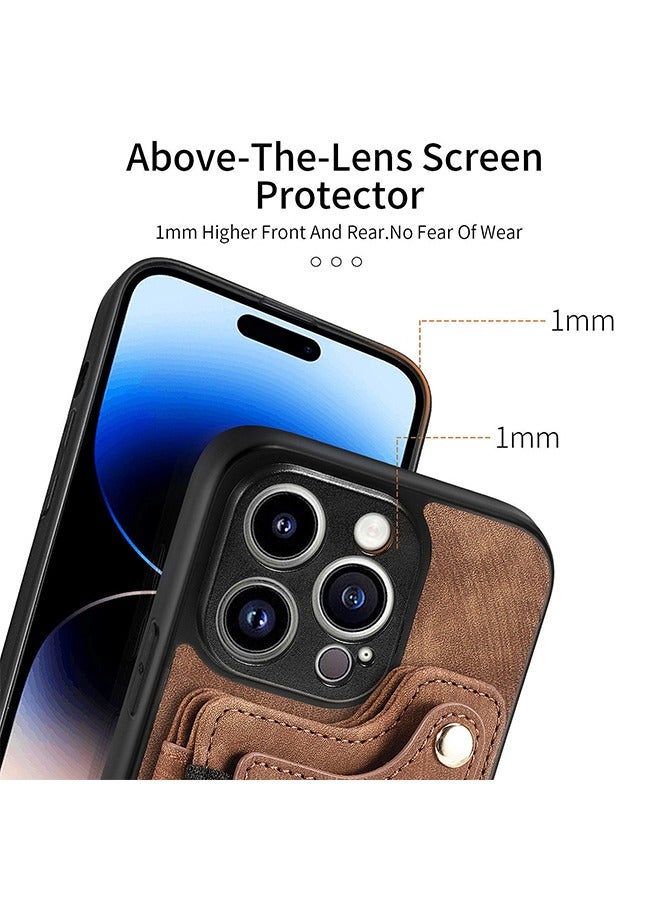 iPhone 15 Pro Wallet Case with Card Holder, Leather Protective Case Purse with RFID Blocking Ring Holder Strap Wrist Kickstand Flip Shockproof Cover Shockproof Magnetic Attraction Brown/Black  - Image 2