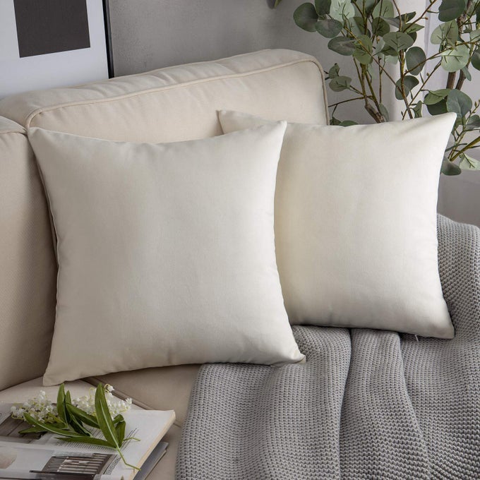 PACK OF 2 VELVET DECORATIVE THROW DECORATIVE PILLOW COVER SOFT SOLID SQUARE CUSHION CASE FOR COUCH OFF WHITE 20 X 20 INCHES 50 X 50 CM