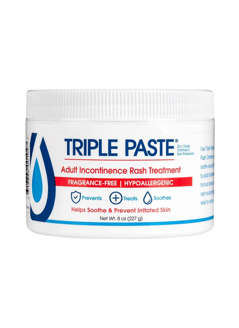 Triple Paste Triple Paste Adult Incontinence Rash Treatment - 8 oz Jar - Diaper Rash Ointment for Adults Treats, Soothes and Prevents Skin Irritation with a Fragrance-Free, Hypoallergenic Formula 