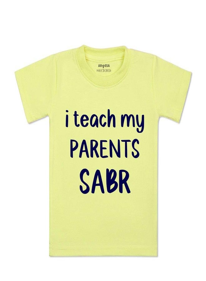 ARVESA Parent Sabr TS-1583 Eid Baby Tshirt for Kids Boys & Girls Half Sleeves Round Neck Clothes Tshirt for Kids Boys 1 Months to 6 Years Dress Yellow - Image 1