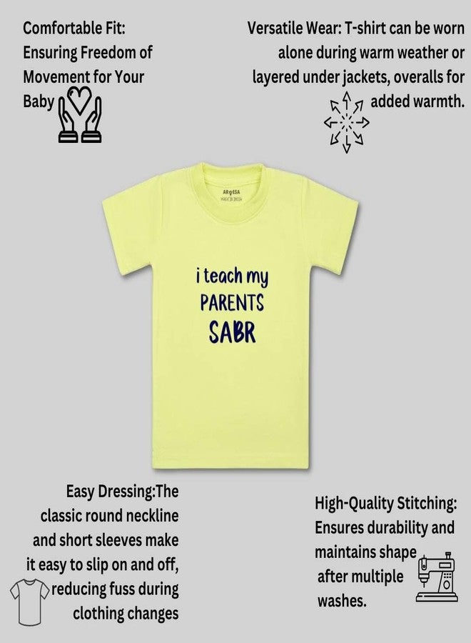 ARVESA Parent Sabr TS-1583 Eid Baby Tshirt for Kids Boys & Girls Half Sleeves Round Neck Clothes Tshirt for Kids Boys 1 Months to 6 Years Dress Yellow - Image 3