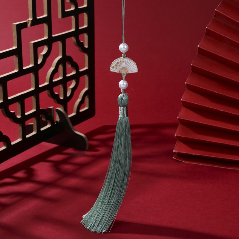 Generic Pearl White Fan Tassel Chinese Hanfu Car Pendant Autumn Fragrance Green
