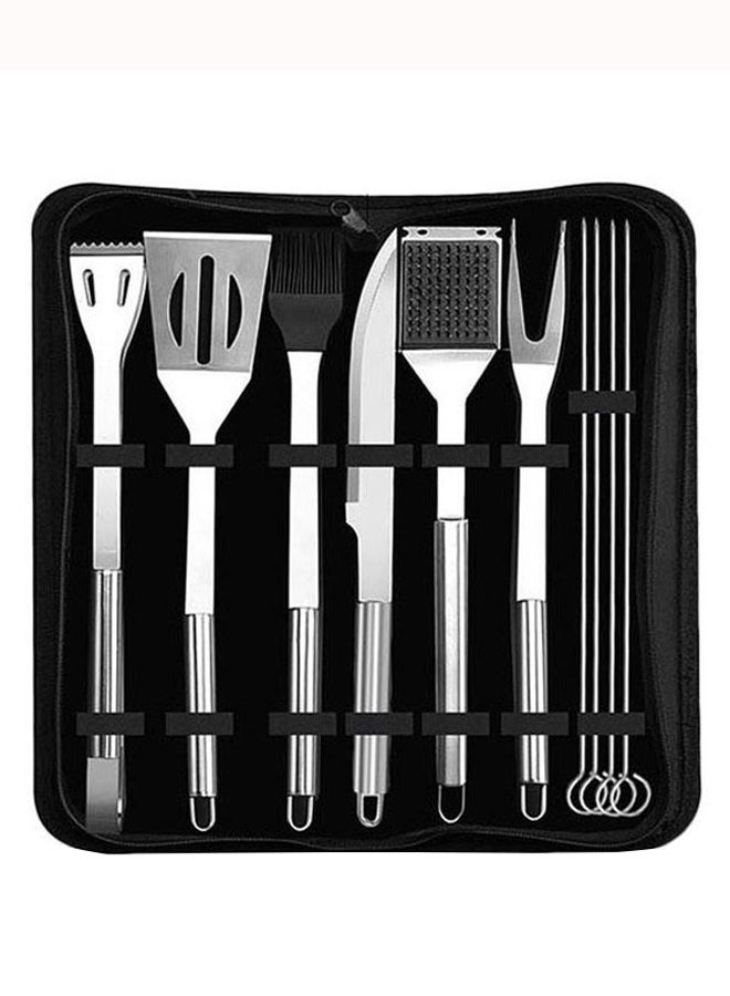NIBEMINENT 11-Piece Barbecue Grilling Accessories Tool Set With Case Silver/Black - Image 1
