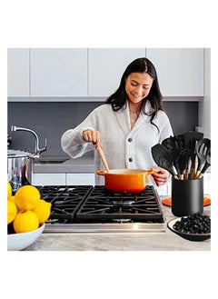Black Utensil Holder for Kitchen Counter, Matte Ceramic Kitchen Utensil Holder For Countertop, Cooking Utensils Holder Modern Crock, Spatula Holder