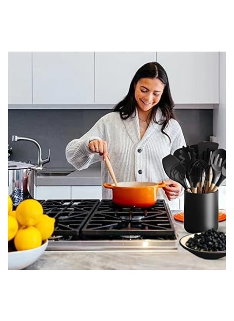 Black Utensil Holder for Kitchen Counter, Matte Ceramic Kitchen Utensil Holder For Countertop, Cooking Utensils Holder Modern Crock, Spatula Holder