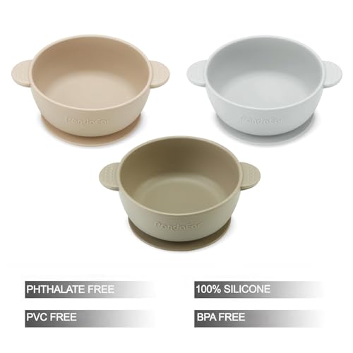 PandaEar 3 Pack Baby Bowls with Suction Stay Put Silicone Food Bowl for Babies Kids Toddlers Infants Food Grade Soft Safe BPAFree Silicone Brown Grey Tan - Image 3