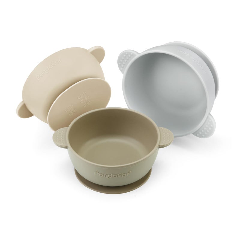 PandaEar 3 Pack Baby Bowls with Suction Stay Put Silicone Food Bowl for Babies Kids Toddlers Infants Food Grade Soft Safe BPAFree Silicone Brown Grey Tan - Image 2