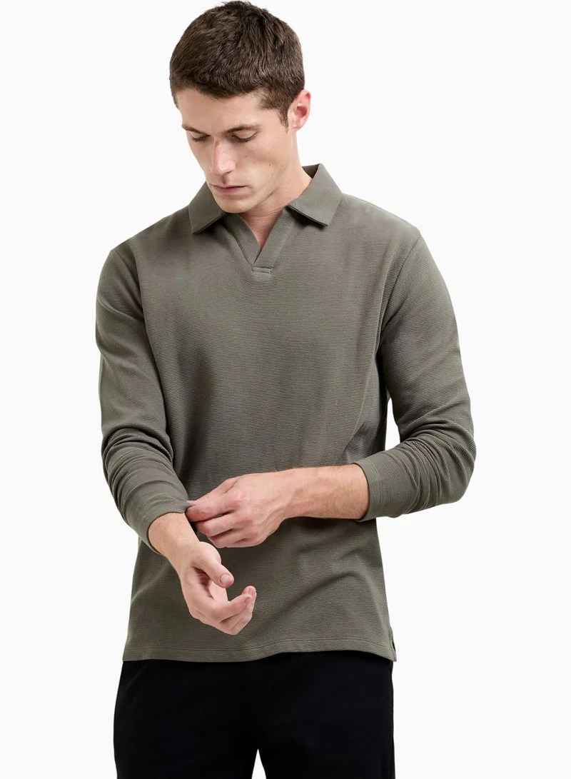 French Connection Moss Green Long Sleeve Ottoman Polo Neck Shirt for Men | Best Price UAE
