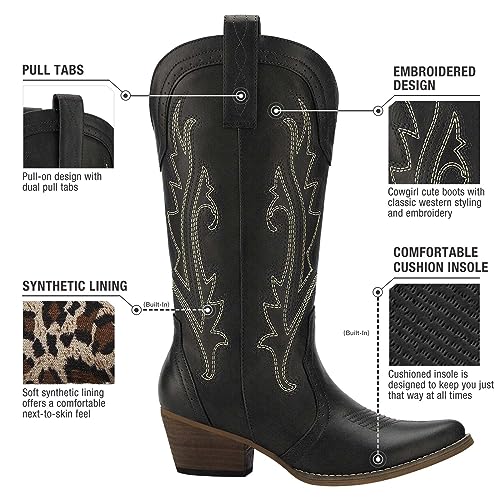 HISEA Rollda Cowboy Boots for Women, Cowgirl Boots, Comfortable Western Boots with Pointed Toe Stitched Embroidery for Country Concert Dancing Wedding Traveling Daily Outfits - Image 5
