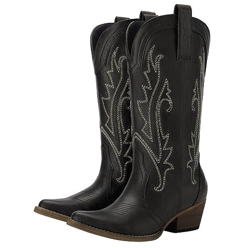 HISEA Rollda Cowboy Boots for Women, Cowgirl Boots, Comfortable Western Boots with Pointed Toe Stitched Embroidery for Country Concert Dancing Wedding Traveling Daily Outfits - Image 1