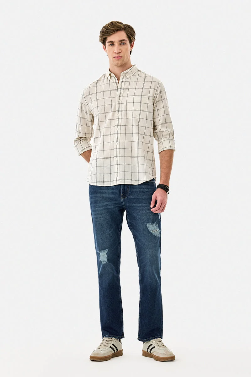 SNITCH Linen Blend Regular Fit Checks Shirt
