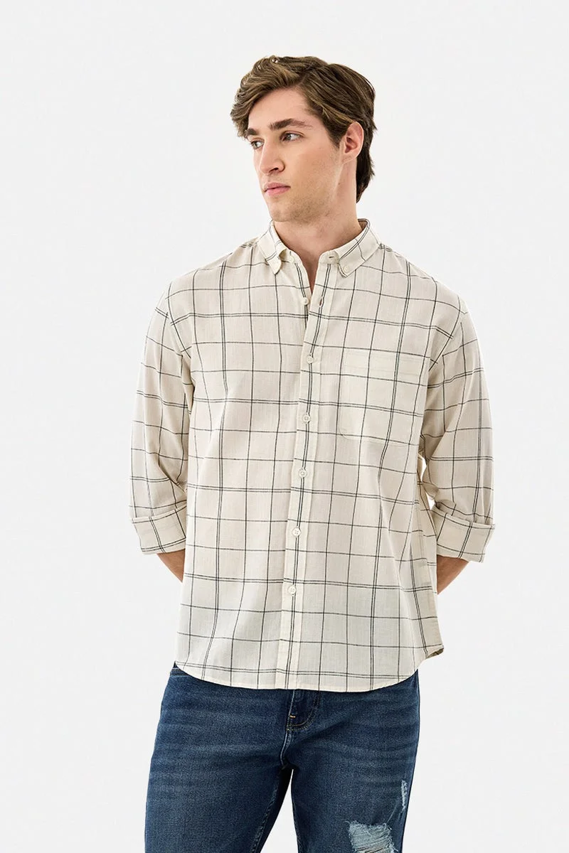 سنيتش قميص كاروهات بقصة عادية من مزيج الكتان