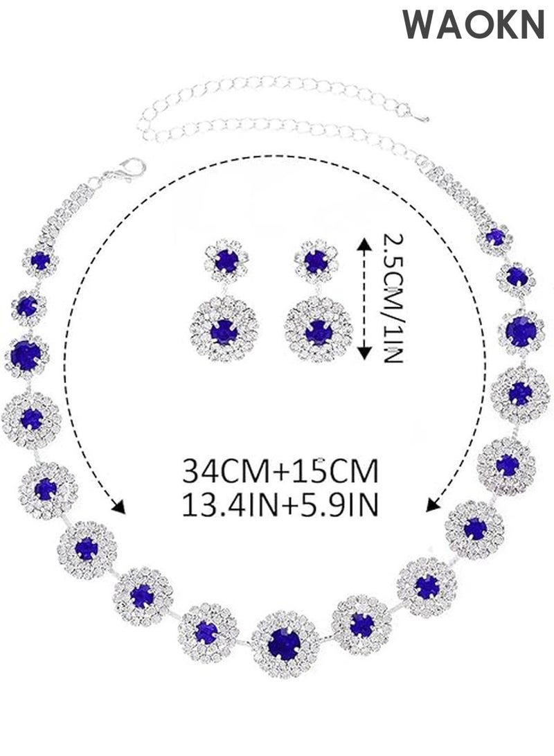 WAOKN Bridal Jewelry Set - Rhinestone Necklace & Earrings for Weddings - Elegant Formal Costume Jewelry Set for Women, Brides & Bridesmaids - Sparkling Wedding Party Accessories - Perfect Gift for Bride（Blue） - Image 3