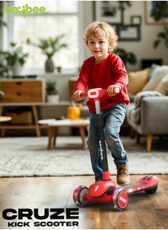 BAYBEE Baybee Cruze Skate Scooter for Kids 3 Wheel Kids Scooter with 3 Height Adjustable Baby Scooter with LED PU Wheels, Light & Music Kick Scooter for Baby Scooter for Kids 3 to 8 Years Boy Girl Red  - Image 2