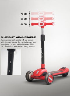 BAYBEE Baybee Cruze Skate Scooter for Kids 3 Wheel Kids Scooter with 3 Height Adjustable Baby Scooter with LED PU Wheels, Light & Music Kick Scooter for Baby Scooter for Kids 3 to 8 Years Boy Girl Red  - Image 3