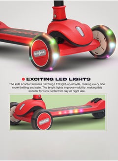 BAYBEE Baybee Cruze Skate Scooter for Kids 3 Wheel Kids Scooter with 3 Height Adjustable Baby Scooter with LED PU Wheels, Light & Music Kick Scooter for Baby Scooter for Kids 3 to 8 Years Boy Girl Red  - Image 4