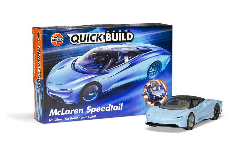 Airfix QUICKBUILD Model Car Kit - McLaren Speedtail Blue Car Building Kit for Kids 6+, Construction Toys for Boys & Girls, No Glue Model Making - Classic Car Gifts Plastic Model Kits - Image 1