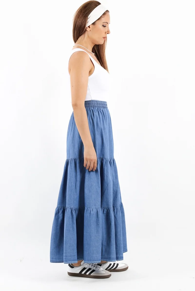 ريتنيس Women's Sporty Dark Blue Long Soft Jean Skirt