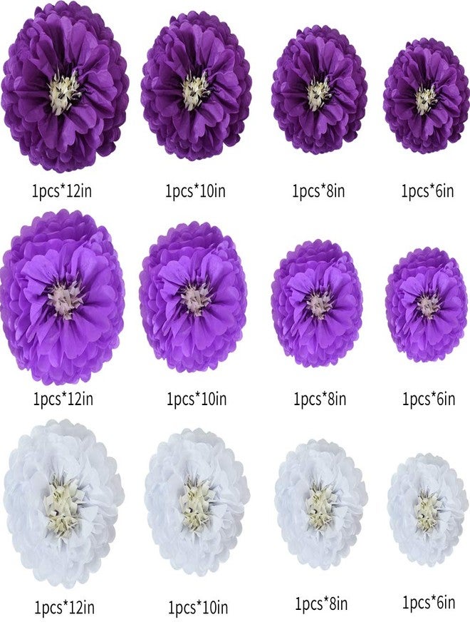 BEISHIDA Lavender Purple White Hanging Tissue Paper Flowers Paper Flowers DIY Crafting for Halloween Wedding Birthday Baby Shower Backdrop Nursery Wall Party Decoration（12 Packs） - Image 2