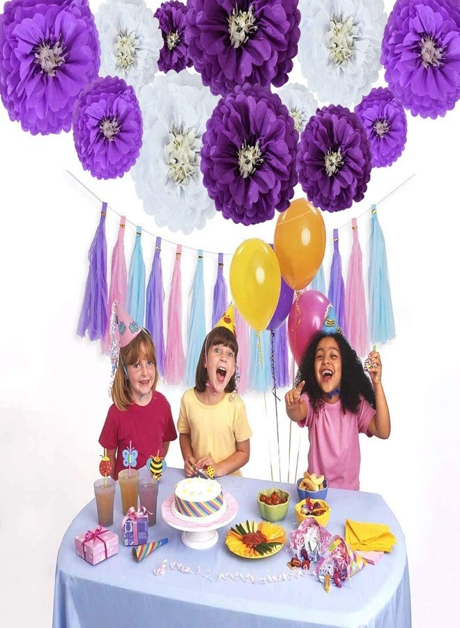 BEISHIDA Lavender Purple White Hanging Tissue Paper Flowers Paper Flowers DIY Crafting for Halloween Wedding Birthday Baby Shower Backdrop Nursery Wall Party Decoration（12 Packs） - Image 5