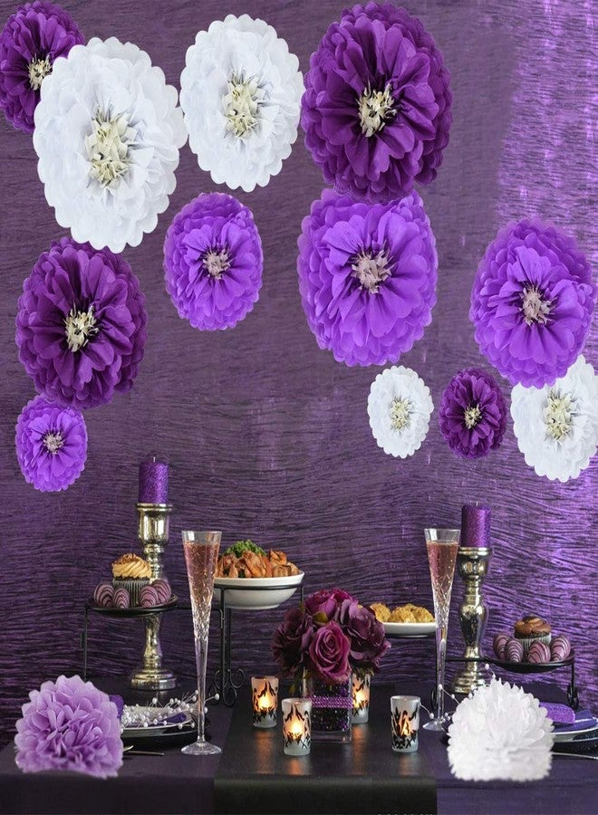 BEISHIDA Lavender Purple White Hanging Tissue Paper Flowers Paper Flowers DIY Crafting for Halloween Wedding Birthday Baby Shower Backdrop Nursery Wall Party Decoration（12 Packs） - Image 4