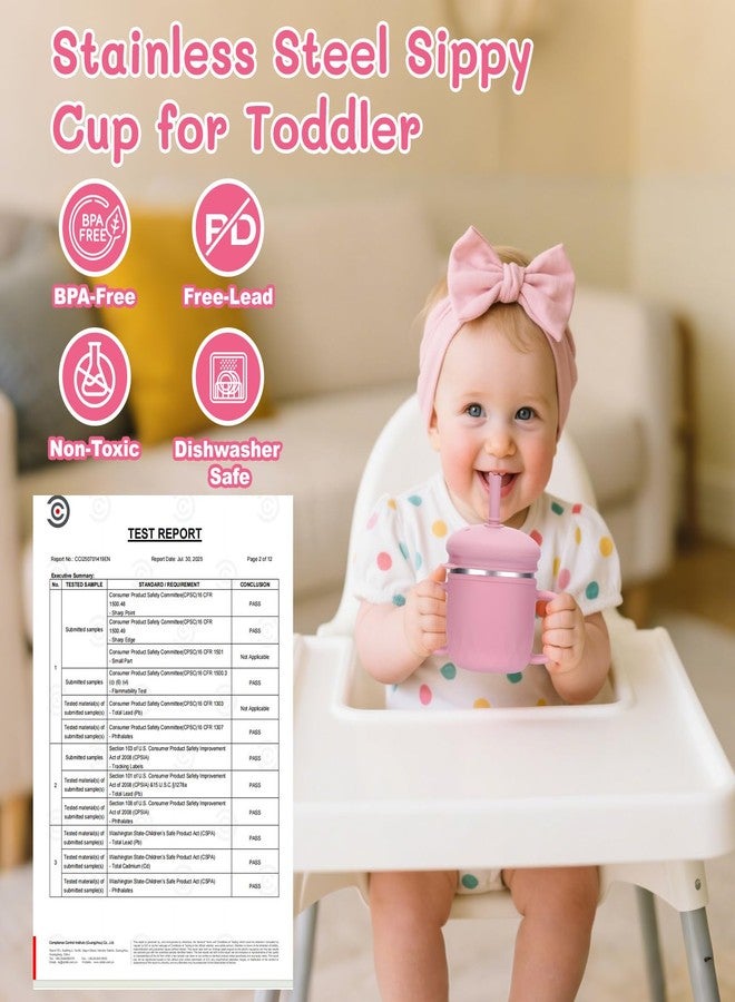 بوسوها أكواب الشرب المصنوعة من الفولاذ المقاوم للصدأ من BUSOHA - كوب شرب من السيليكون 3 في 1 للأطفال الصغار مع شفاطة وفرشاة وأكواب للأطفال مع غطاء وماصة سيليكون وأكواب مضادة للانسكاب للسفر، 8 أونصة، لون وردي - Image 3