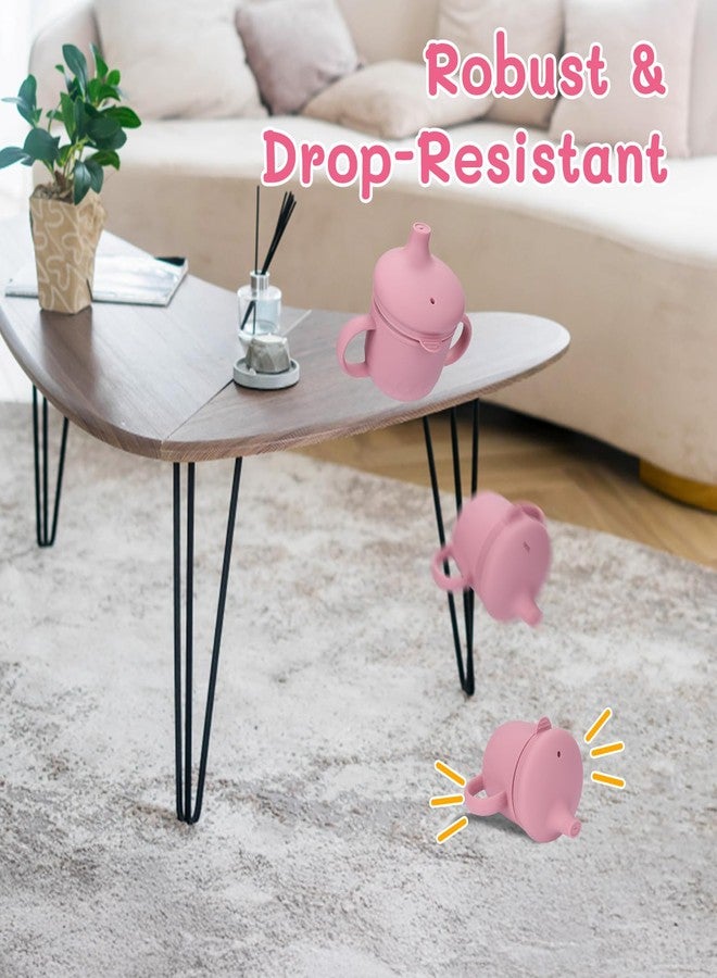 بوسوها أكواب الشرب المصنوعة من الفولاذ المقاوم للصدأ من BUSOHA - كوب شرب من السيليكون 3 في 1 للأطفال الصغار مع شفاطة وفرشاة وأكواب للأطفال مع غطاء وماصة سيليكون وأكواب مضادة للانسكاب للسفر، 8 أونصة، لون وردي - Image 5