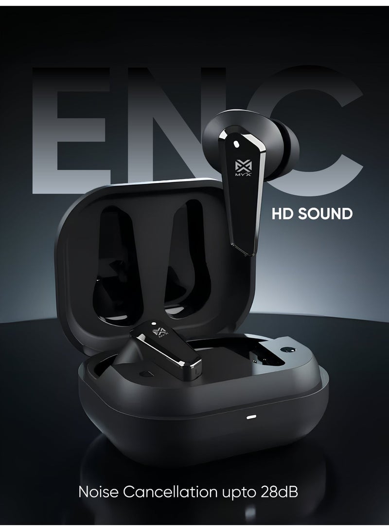 MYX SnapBuds MT52B True Wireless Earbuds | ENC Noise Cancelling with 4 Microphones | 40H Ultra-Long Battery Life | Bluetooth 5.3 | 11mm HD Sound Drivers | Fast Charging (45 Min) | Magnetic Compact Design | Compatible with iPhone, Samsung, Android - Black - Image 3