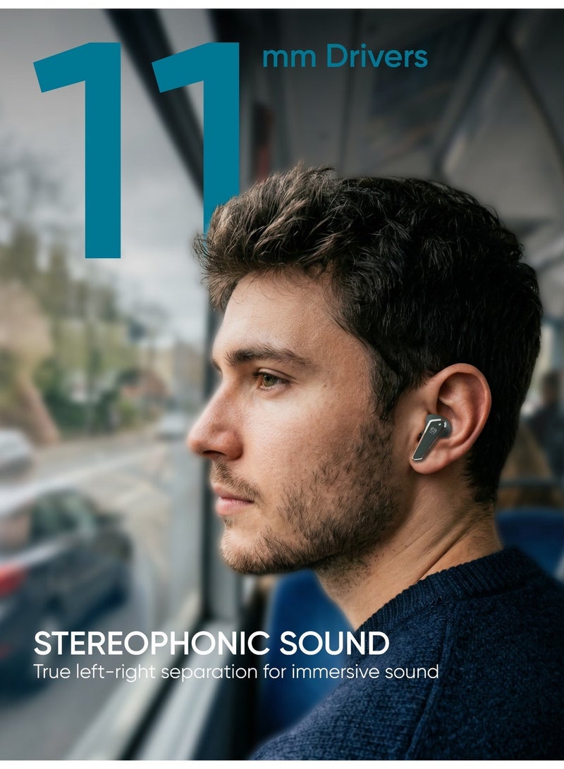 MYX SnapBuds MT52B True Wireless Earbuds | ENC Noise Cancelling with 4 Microphones | 40H Ultra-Long Battery Life | Bluetooth 5.3 | 11mm HD Sound Drivers | Fast Charging (45 Min) | Magnetic Compact Design | Compatible with iPhone, Samsung, Android - Black - Image 4