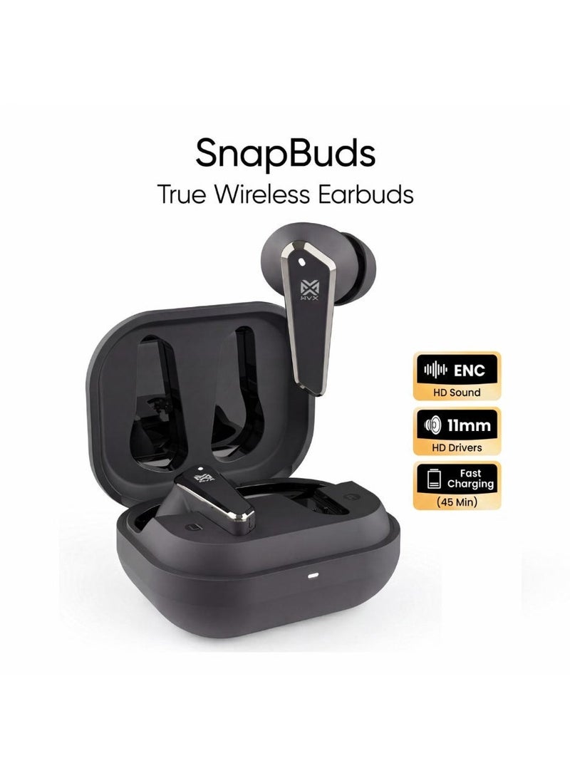 MYX SnapBuds, True Wireless Earbuds | ENC Noise Cancelling with 4 Microphones | 40H Ultra-Long Battery Life | Bluetooth 5.3 | 11mm HD Sound Drivers | Fast Charging (45 Min) | Magnetic Compact Design | Compatible with iPhone, Samsung, Android - Black - Image 1