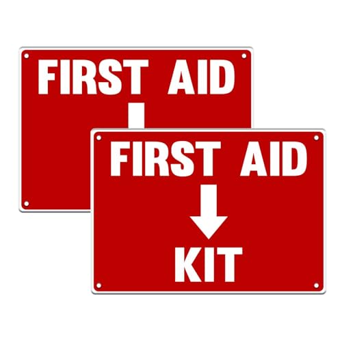Safety Supply Mart 2 Pack First Aid Safety Sign For Emergency Kit, Clear Visible 7" x 10", Easy To Install, Durable Water Resistant for Indoor and Outdoor Use - Image 1