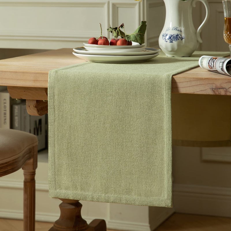 ZeeMart Burlap Style Farmhouse Table Runners 72 Inches Long  Sage Green Rustic Woven Dining Table Runner for Everyday Use  14x72 Inches  Light Sage Green